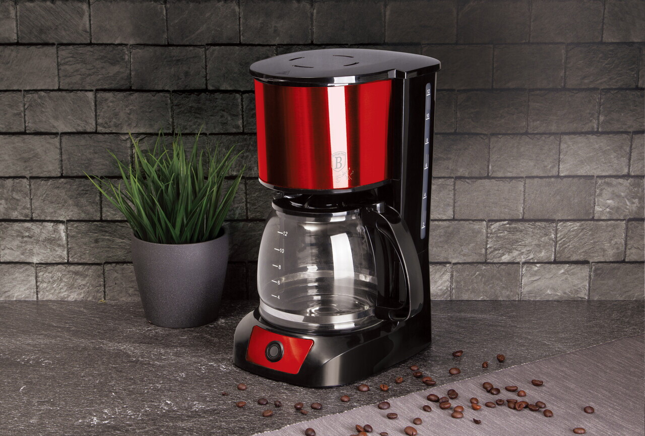 Aparat electric de cafea Berlinger Haus, Burgundy, 800W, 1.5 L, inox, rosu - imagine 4
